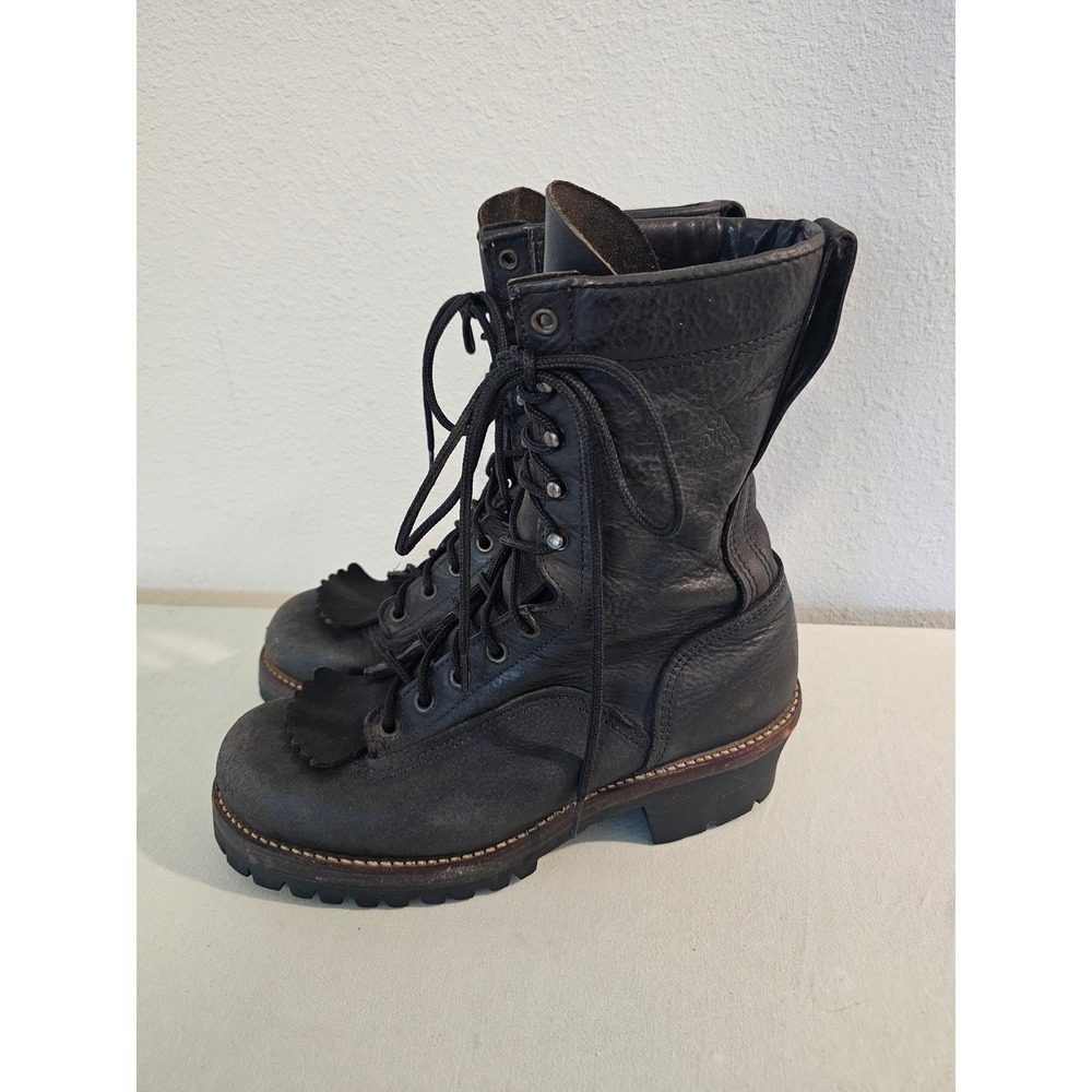 Golden Retriever 7.5 D Black Leather Logger Boots Vibram Sole